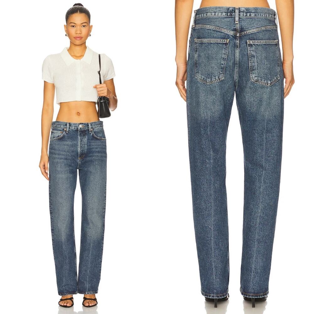 AGOLDE Fran Jeans Size 31 35.5 in Waist Blue Denim Low Rise Straight Leg 30